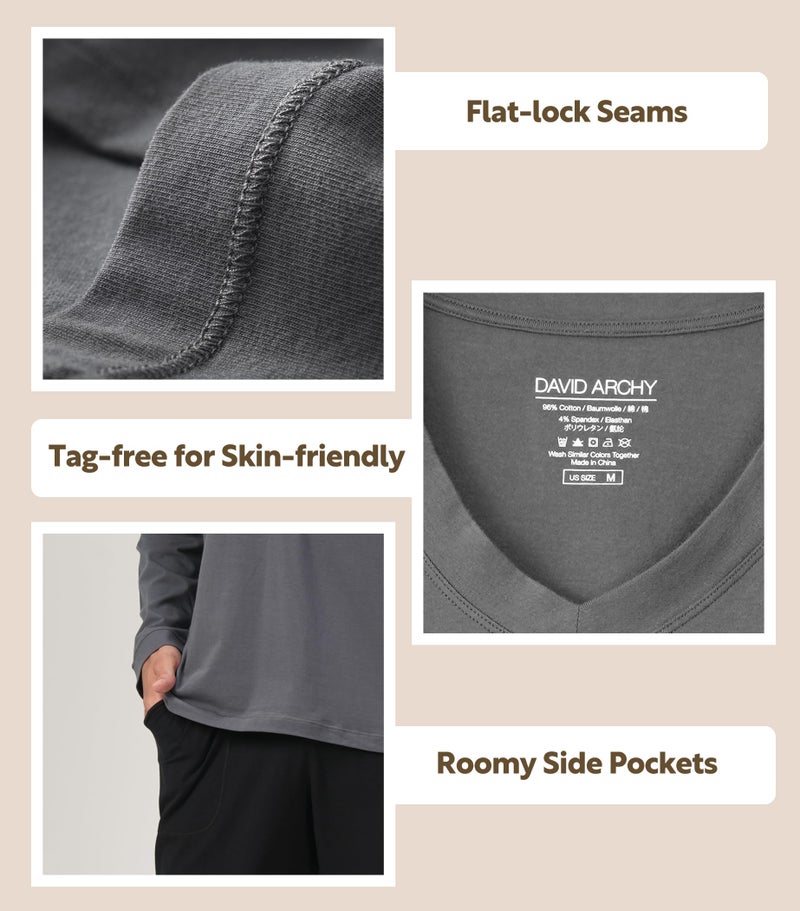 DAVID ARCHY Men's Pajamas Set Soft Cotton Long Sleeve Sleepwear Comfy Loungewear Pjs with Pockets (XL, Dark Gray) - Image 4